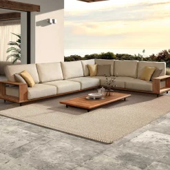 Lounge-Set Cabo Verde Gescova - Teakholz und Olefin - 260x80x65 cm - Ecru
