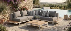 Lounge-Set Hawaii Zweisitziges Sofa Eckelement Couchtisch Gescova - Aluminium Teakholz - Grau Weiß