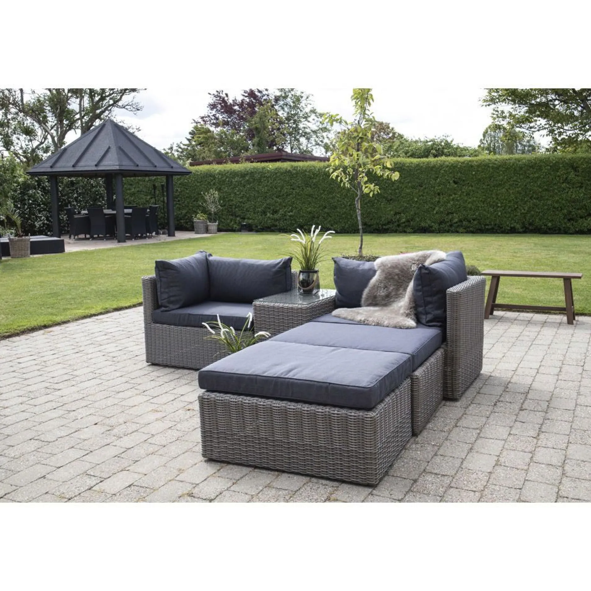 Loungeset Rossi - Polyrattan - grau