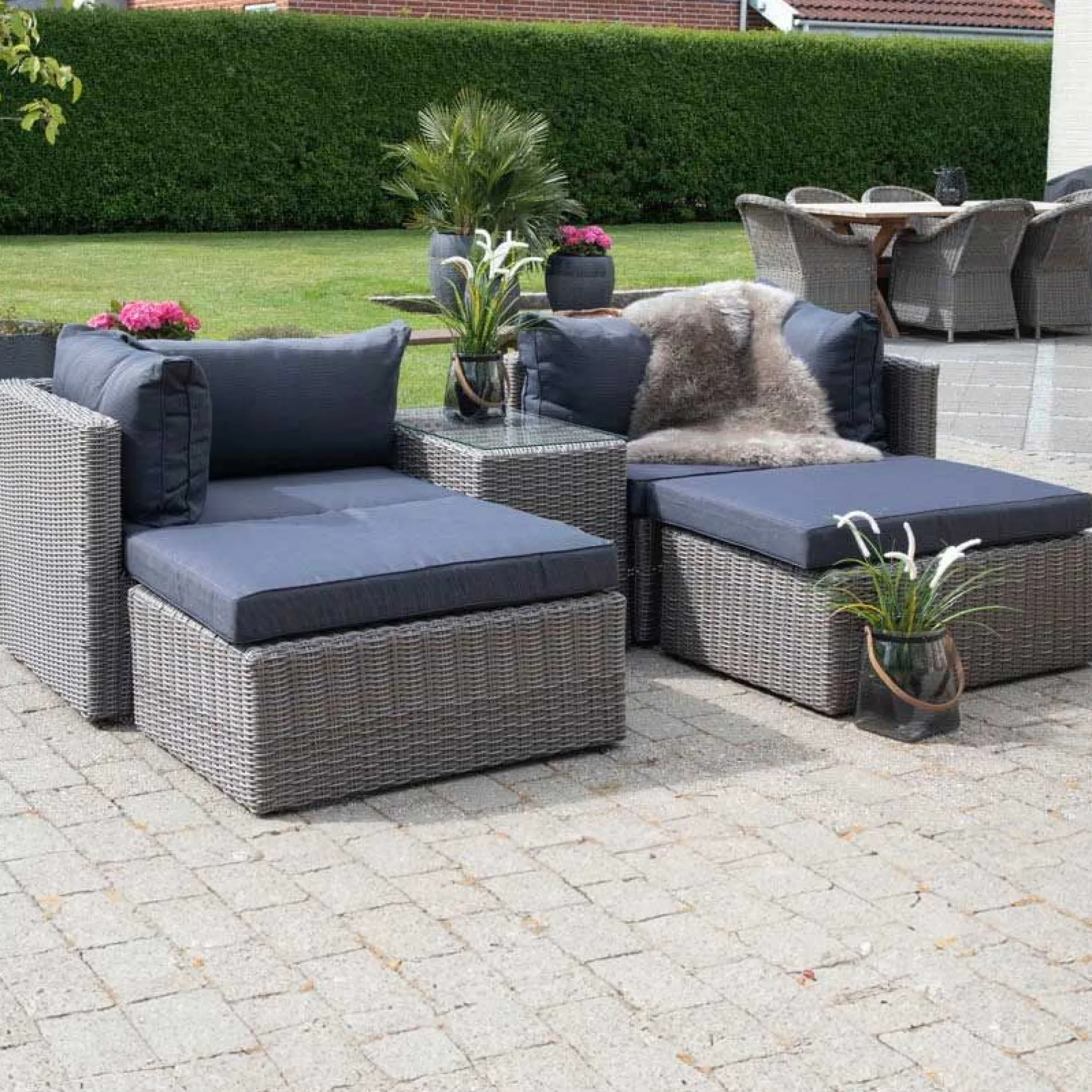 Loungeset Rossi - Polyrattan - grau