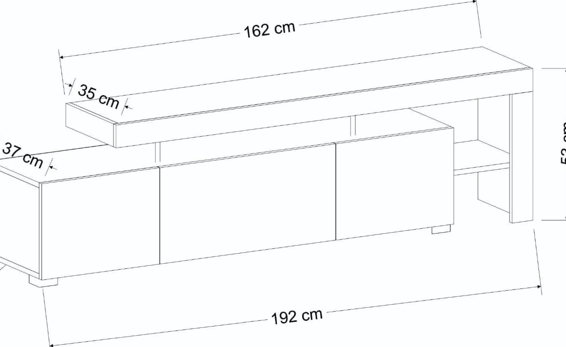 Lowboard Beliz - 100% MELAMINE - Holzschwarz - 192 x 53 x 37 cm