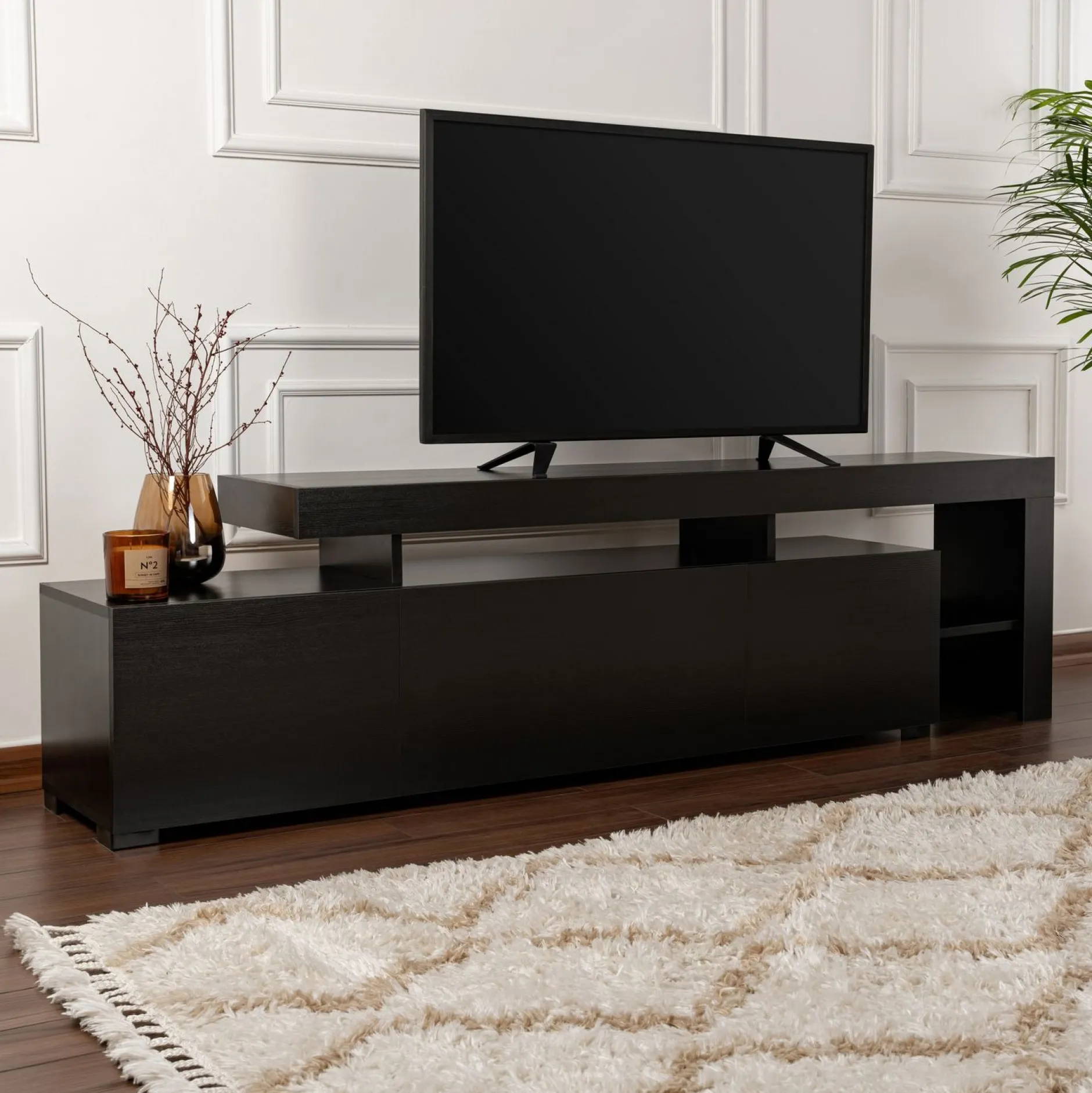 Lowboard Beliz - 100% MELAMINE - Holzschwarz - 192 x 53 x 37 cm