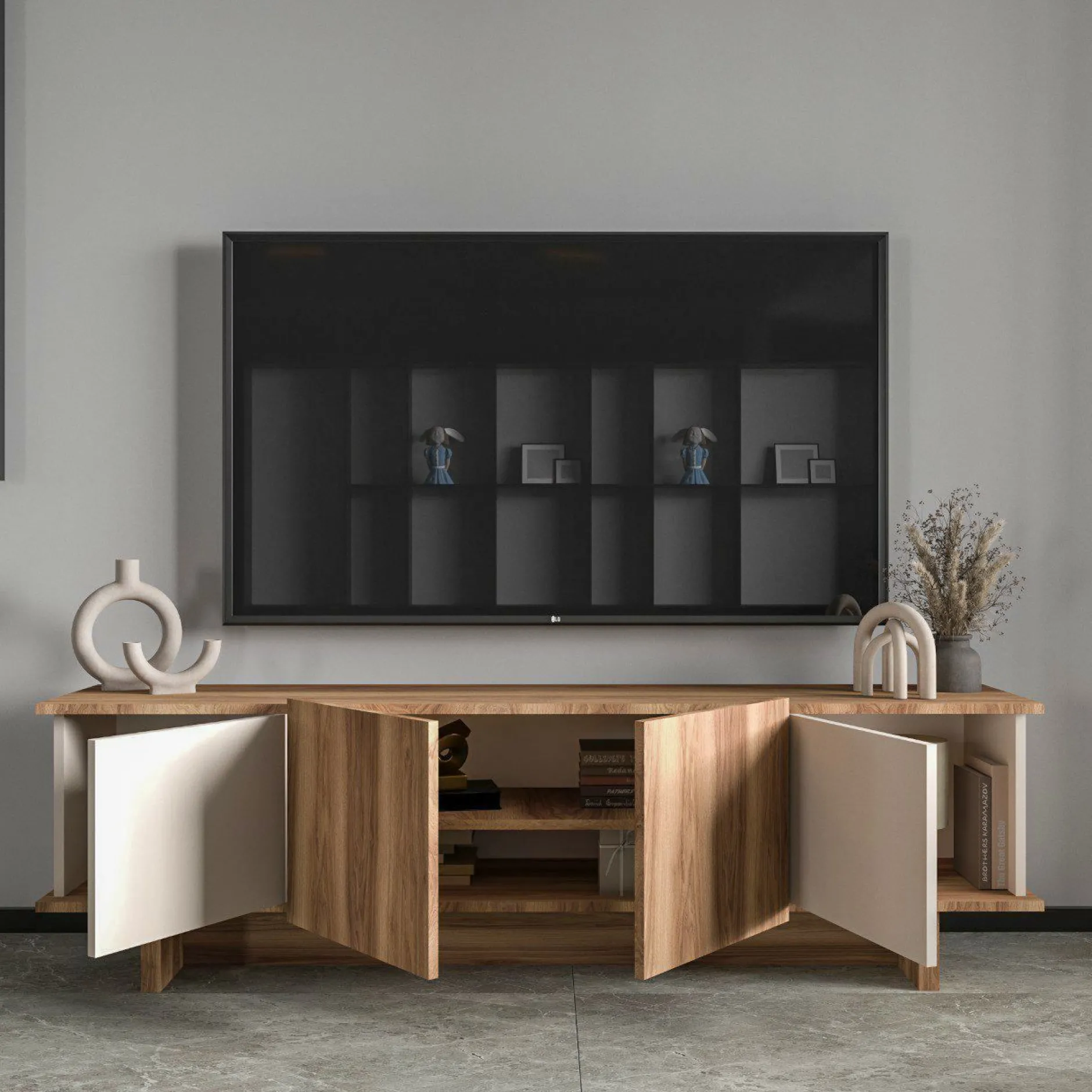 Lowboard Diana - 100% MELAMINE - Beige - 180 x 50 x 33 cm