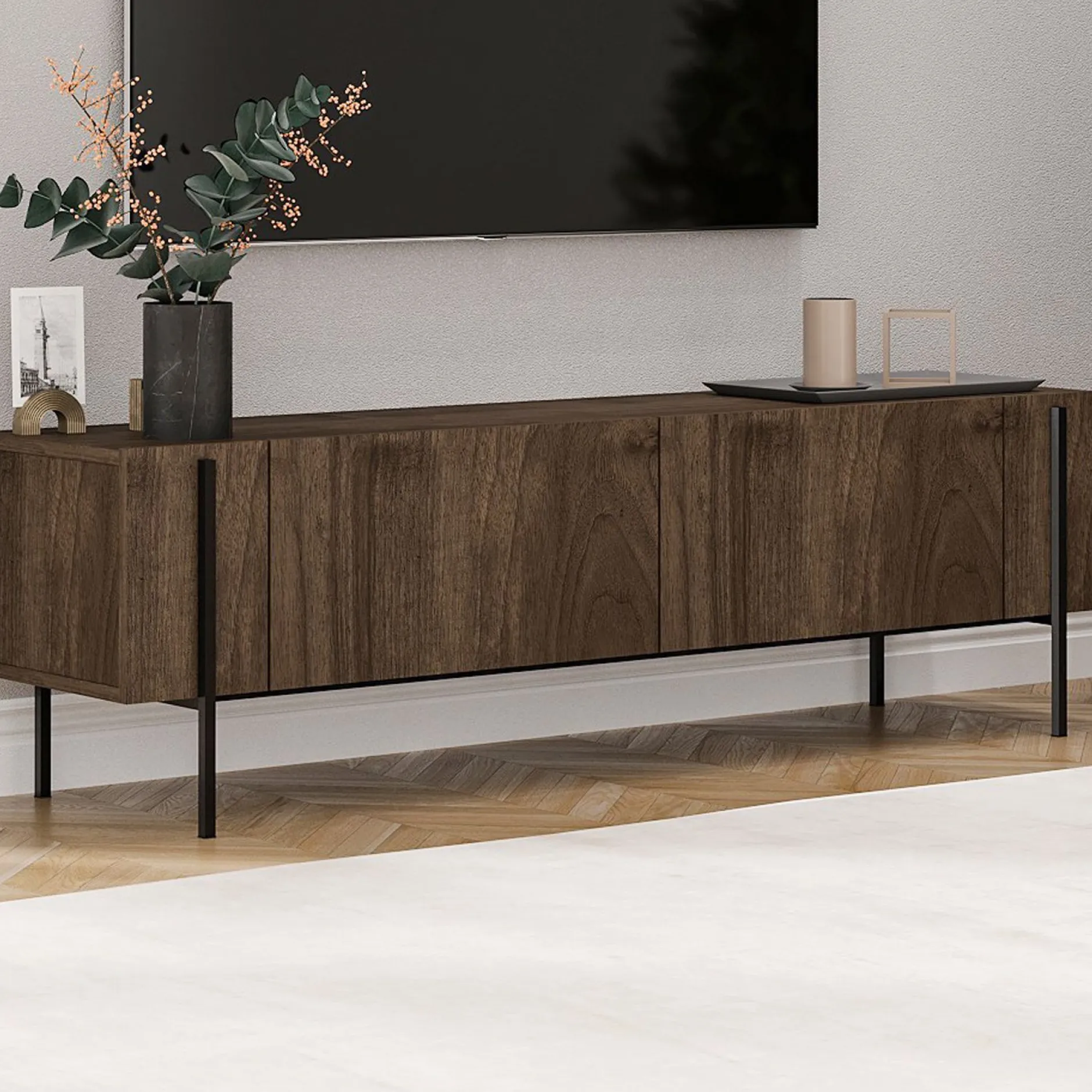 Lowboard Herman - 100% MELAMINE - Nussbaum - 160 x 45,6 x 31,4 cm