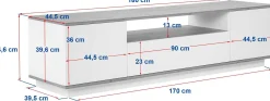 Lowboard Veramont - 100% MELAMINE - Weiß - 180 x 44,6 x 44,5 cm