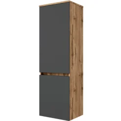 LunaBadezimmer : Spiegelschrank, Waschbeckenschrank, 2x Säulenschrank - Anthrazit/Eiche