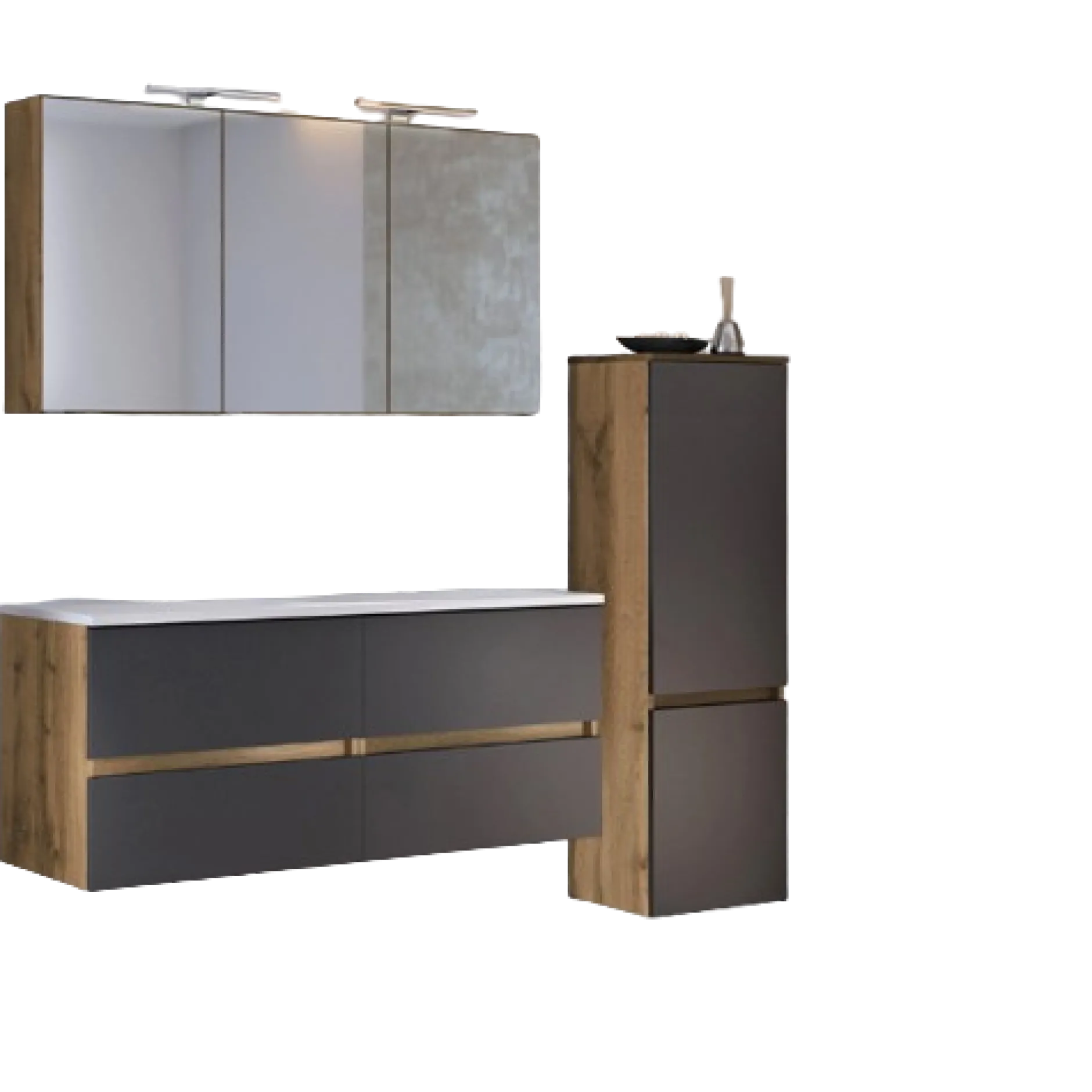LunaBadezimmer : Spiegelschrank, Doppelwaschbecken, Säulenschrank - anthrazit/ocker