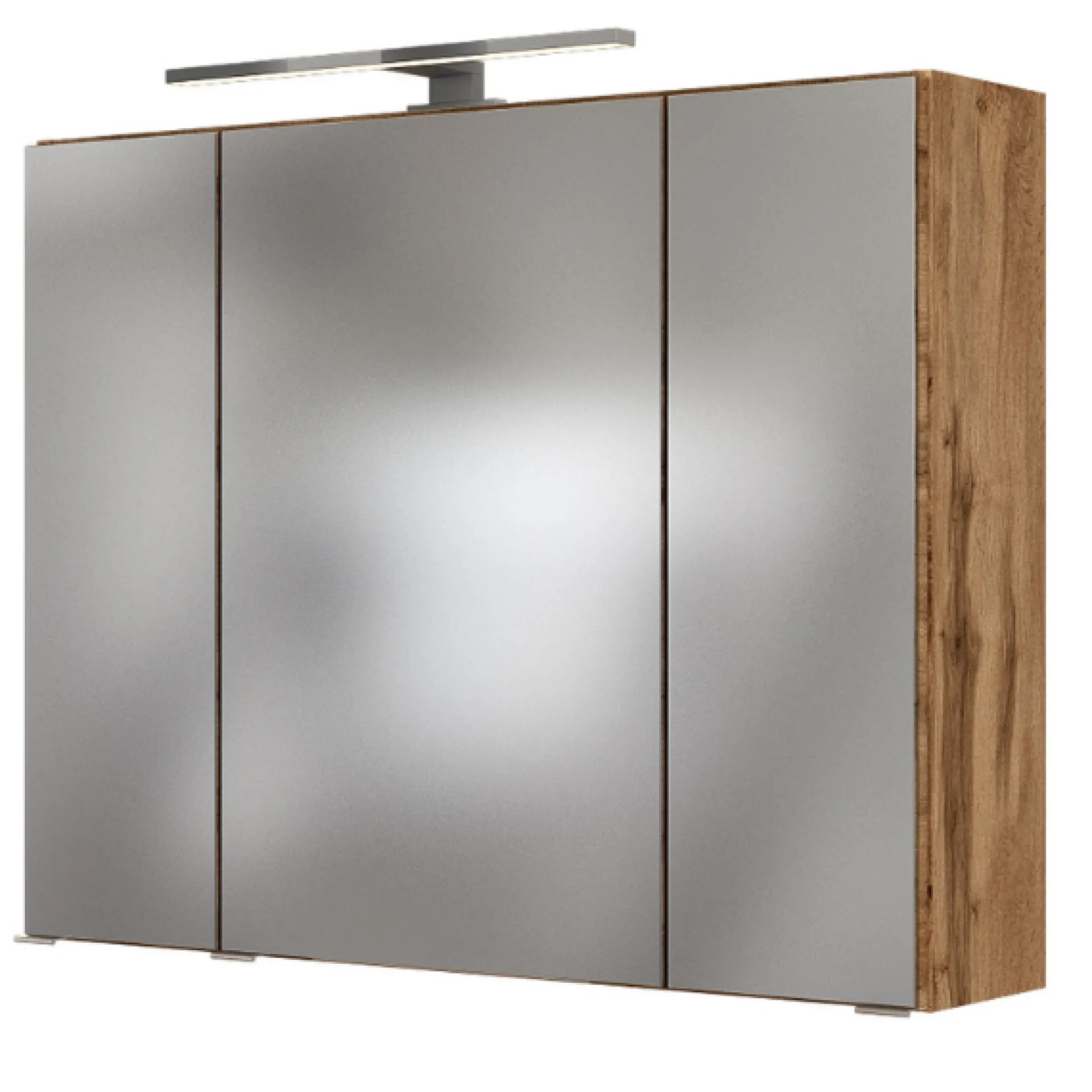 LunaBadezimmer : Spiegelschrank, Waschbeckenschrank, Säulenschrank - Weiß/Eiche Dekor