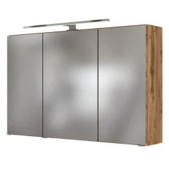 LunaBadezimmer : Spiegelschrank, Waschbeckenschrank, Säulenschrank - Weiß/Eiche Dekor