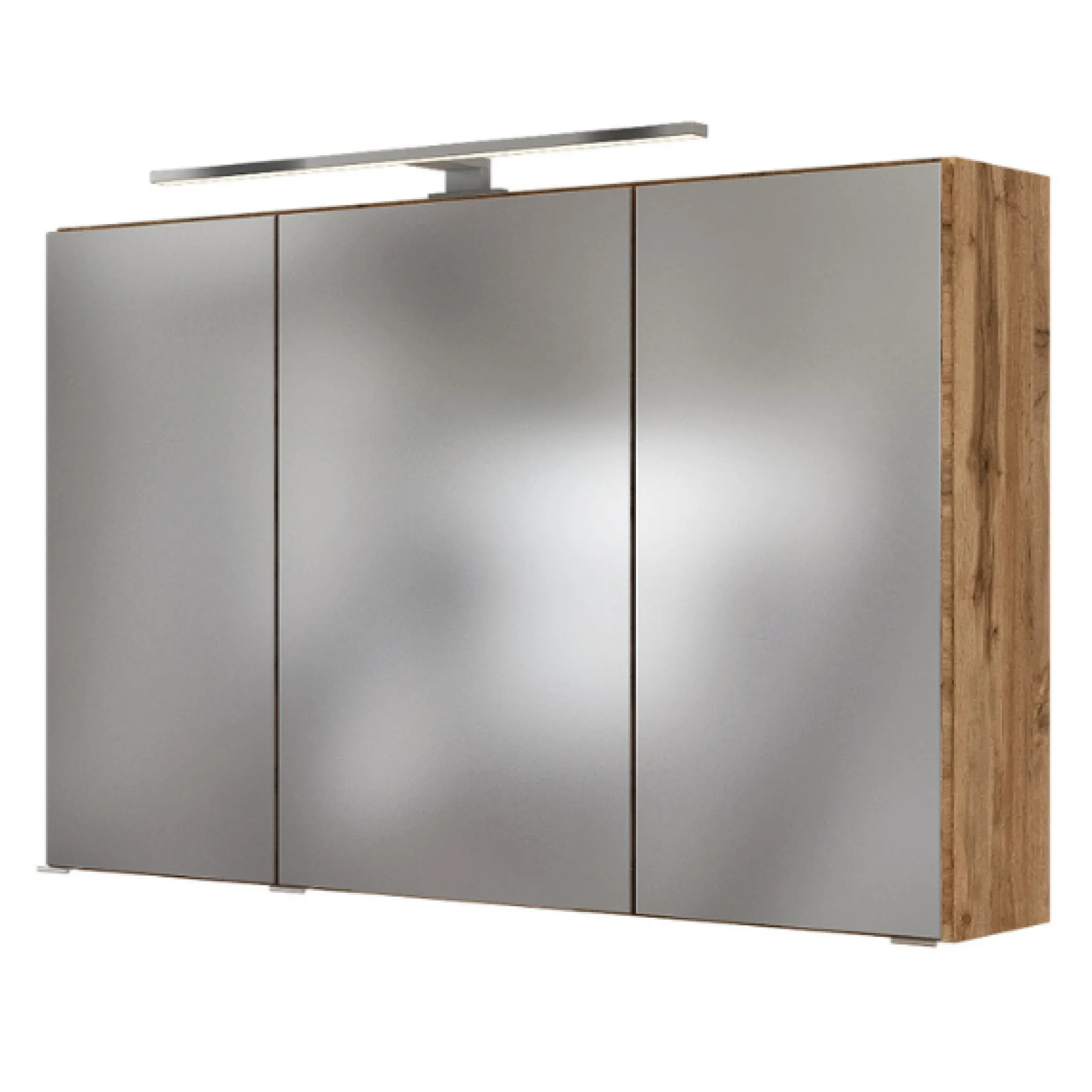 LunaBadezimmer : Spiegelschrank, Waschbeckenschrank, Säulenschrank - Weiß/Eiche Dekor