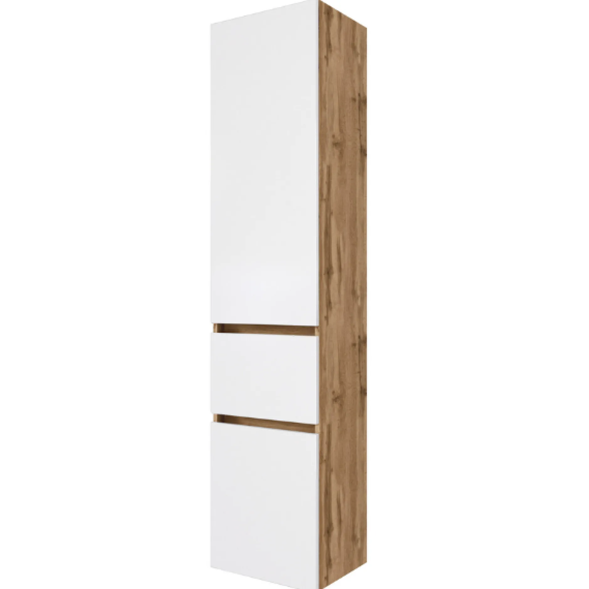 LunaBadezimmer : Spiegelschrank, Waschbeckenschrank, Säulenschrank - Weiß/Eiche Dekor
