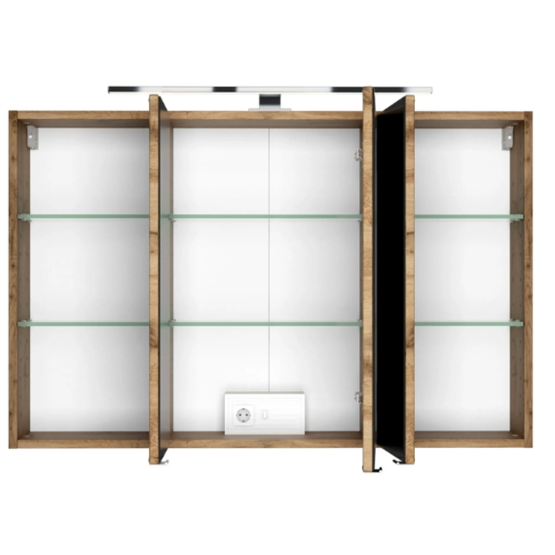 LunaBadezimmer : Spiegelschrank, Waschbeckenschrank, Säulenschrank - Weiß/Eiche Dekor