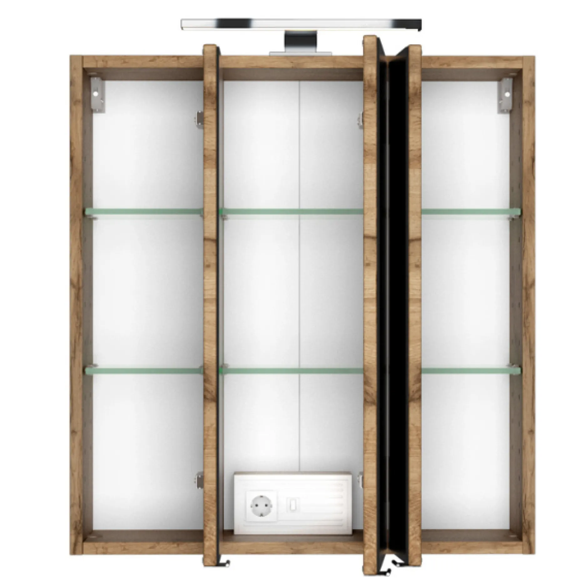 LunaBadezimmer : Spiegelschrank, Waschbeckenunterschrank, Säulenschrank - Weiß/Eiche Dekor