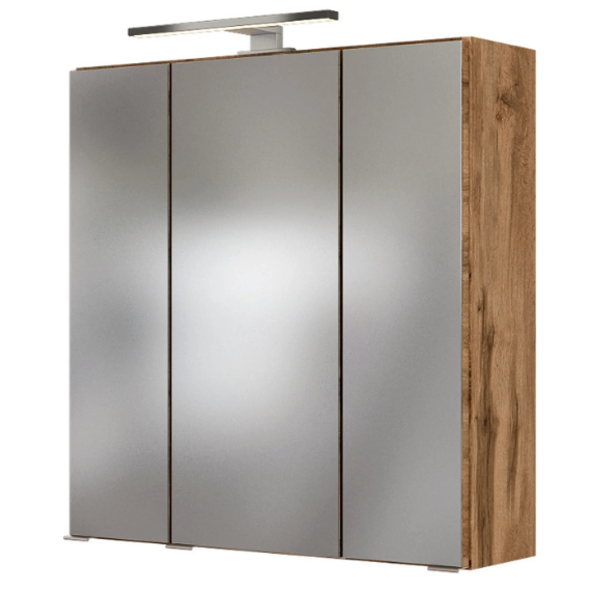 LunaBadezimmer : Spiegelschrank, Waschbeckenunterschrank, Säulenschrank - Weiß/Eiche Dekor
