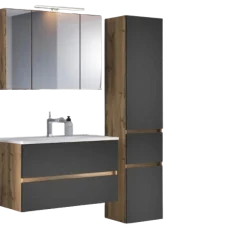 LunaBadezimmer : Spiegelschrank, Waschtischschrank, Säulenschrank - anthrazit/ocker