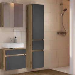 LunaBadezimmer : Spiegelschrank, Waschtischunterschrank, Säulenschrank - anthrazit/ocker