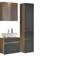 LunaBadezimmer : Spiegelschrank, Waschtischunterschrank, Säulenschrank - anthrazit/ocker