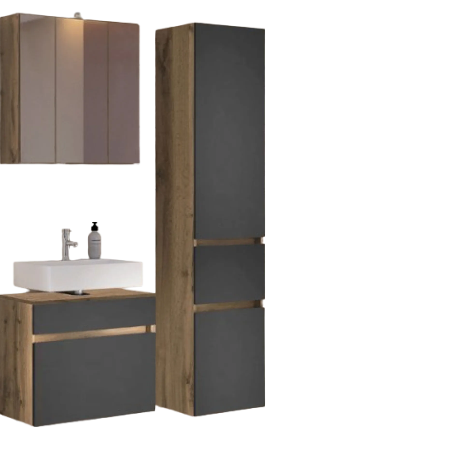 LunaBadezimmer : Spiegelschrank, Waschtischunterschrank, Säulenschrank - anthrazit/ocker