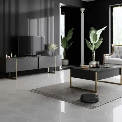 Luxe C Couchtisch | 100 % MELAMIN | Anthrazit, Gold