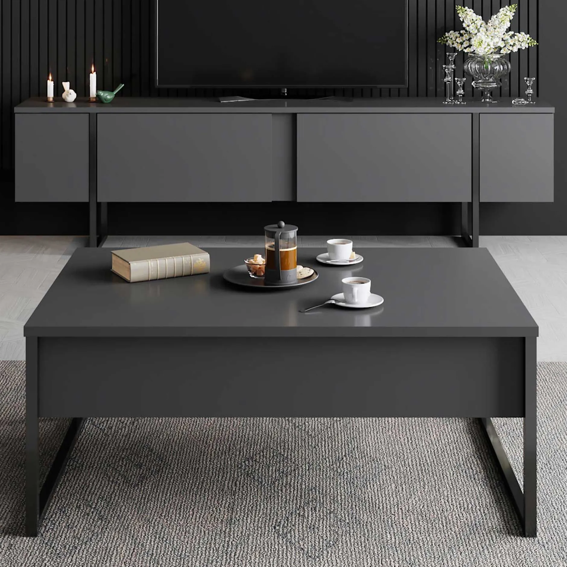 Luxe C Couchtisch | 100 % MELAMIN | Anthrazit, Schwarz