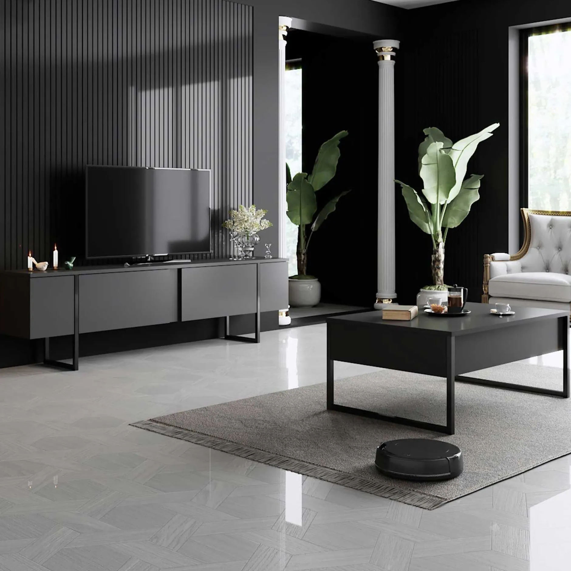 Luxe C Couchtisch | 100 % MELAMIN | Anthrazit, Schwarz