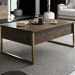 Luxe C Couchtisch | 100 % MELAMIN | Walnuss, Gold