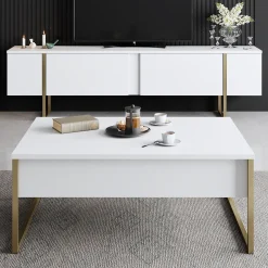 Luxe C Couchtisch | 100 % MELAMIN | Weiß, Gold