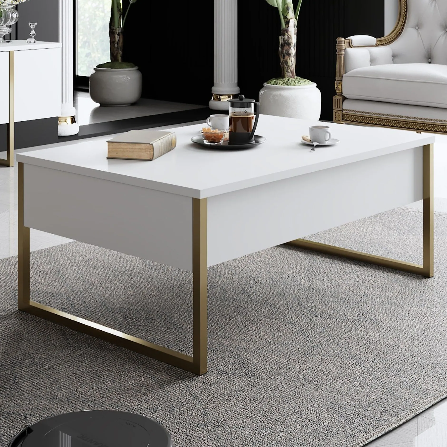 Luxe C Couchtisch | 100 % MELAMIN | Weiß, Gold