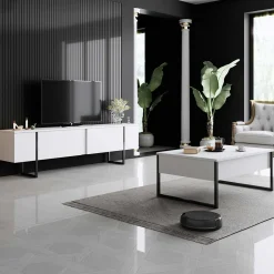 Luxe C Couchtisch | 100 % MELAMIN | Weiß, Schwarz