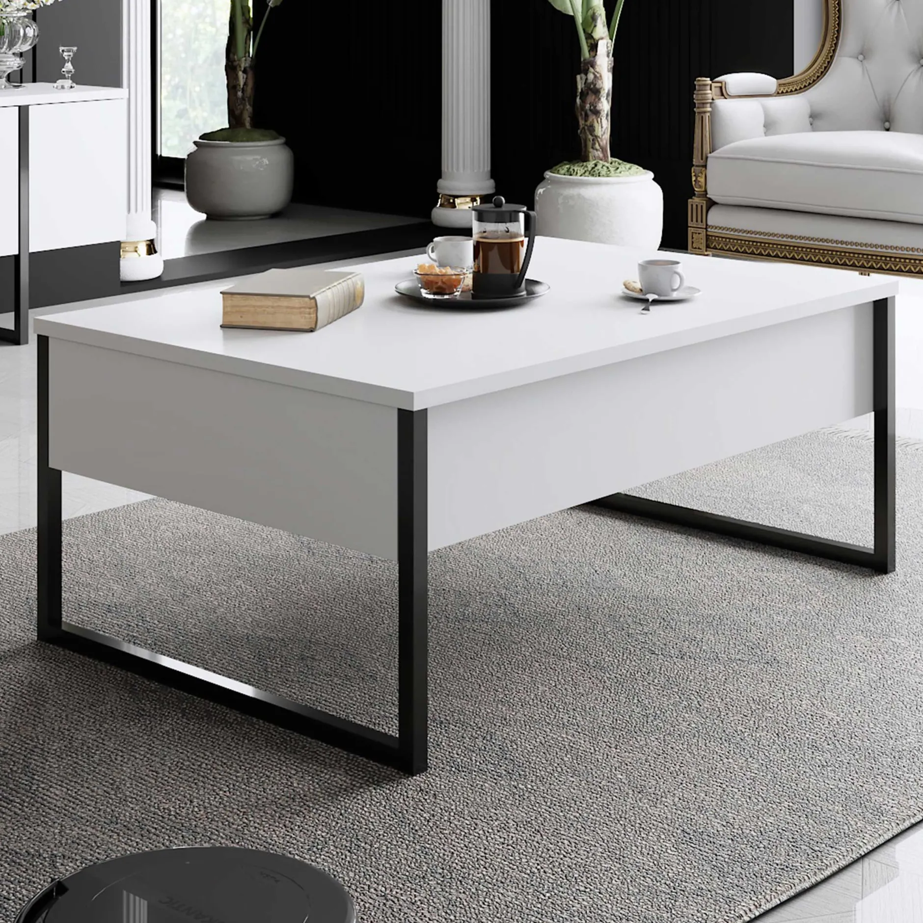 Luxe C Couchtisch | 100 % MELAMIN | Weiß, Schwarz