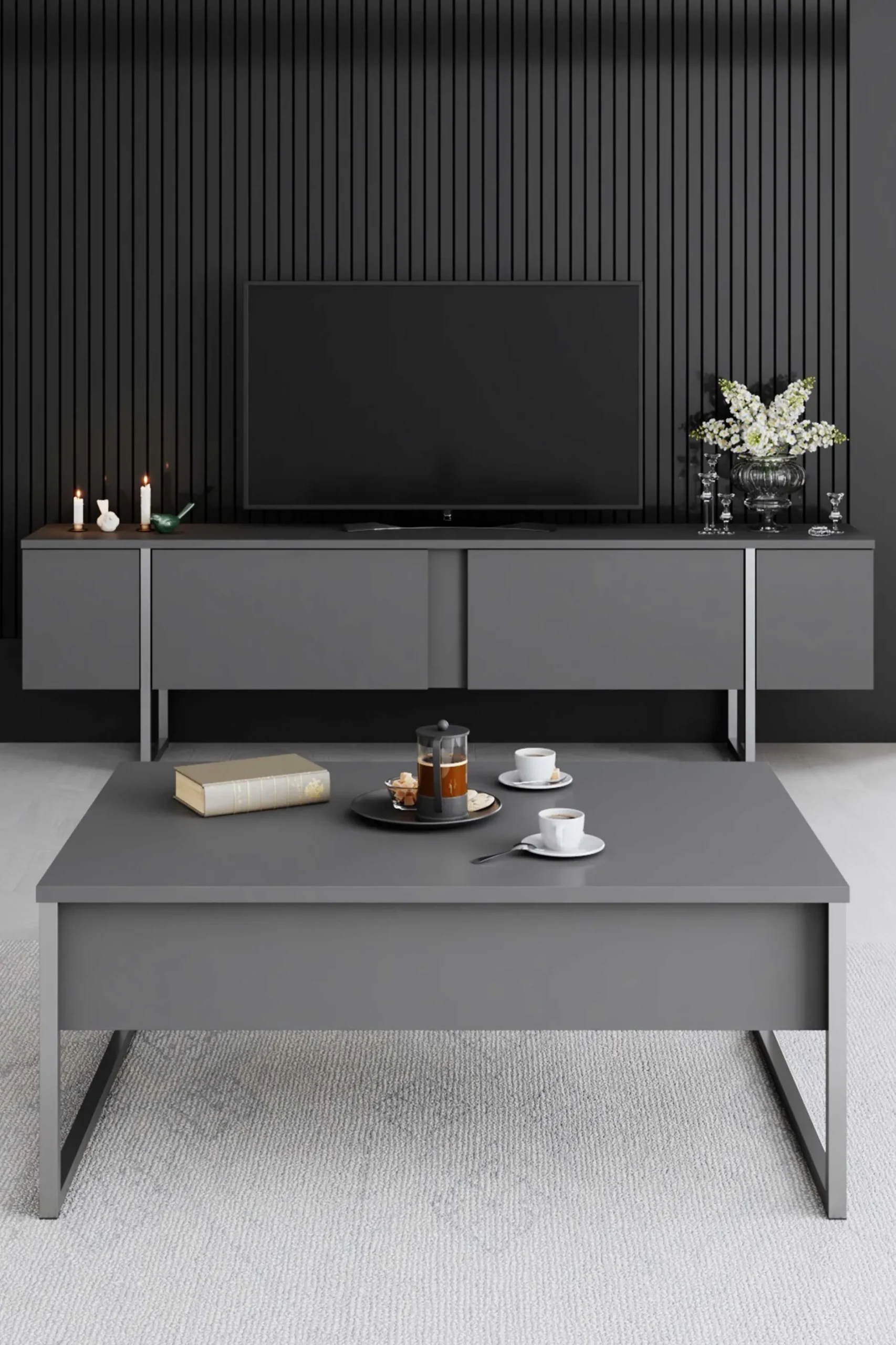 Luxe Couchtisch | 100% MELAMIN | Anthrazit, Silber