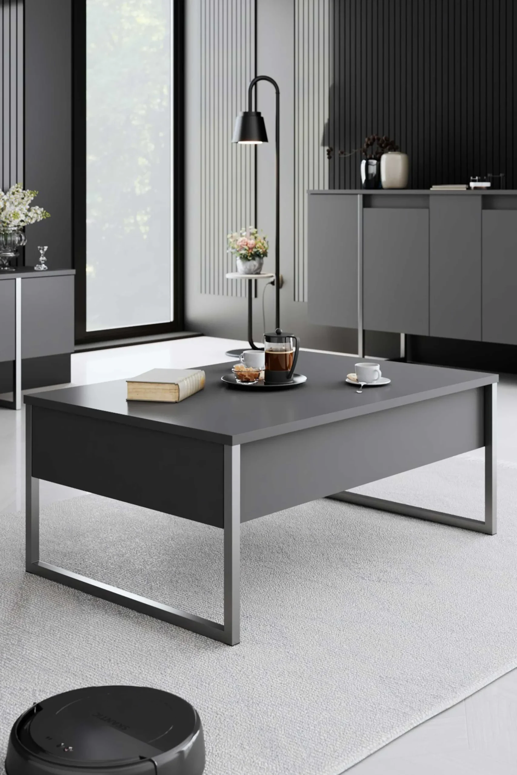 Luxe Couchtisch | 100% MELAMIN | Anthrazit, Silber