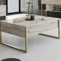 Luxe Couchtisch | 100 % MELAMIN | Travertin, Gold