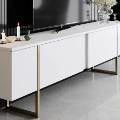 Luxe T TV-Ständer | 100 % MELAMIN | Weiß, Gold
