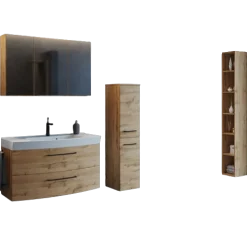 MalvoBadezimmer : Spiegelschrank, Waschtischschrank, Säulenschrank, Regal - Eiche