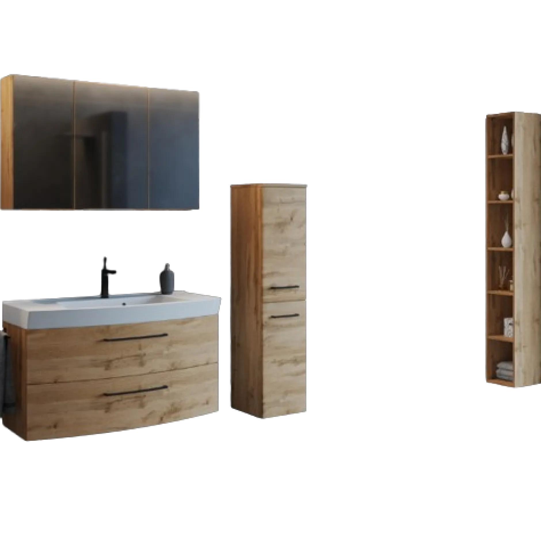 MalvoBadezimmer : Spiegelschrank, Waschtischschrank, Säulenschrank, Regal - Eiche