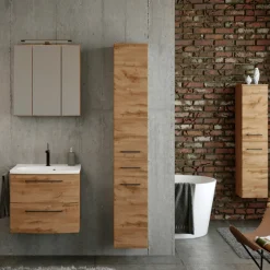 MalvoBadezimmer : Spiegelschrank, Waschbeckenschrank, Säulenschränke - Eiche