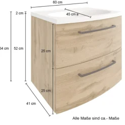 MalvoBadezimmer : Spiegelschrank, Waschbeckenschrank, Säulenschränke - Eiche