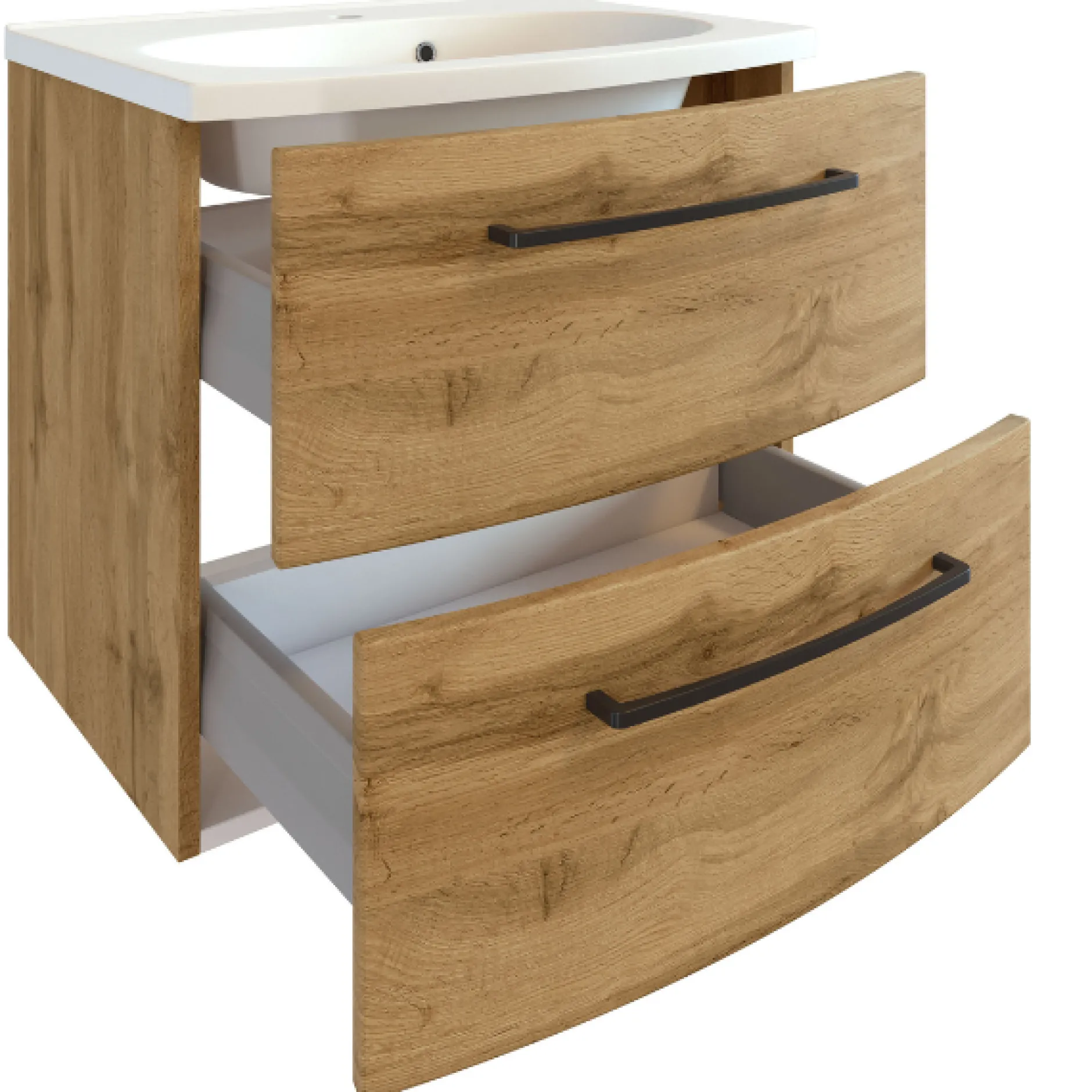 MalvoBadezimmer : Spiegelschrank, Waschtischschrank, Säulenschrank, Regal - Eiche