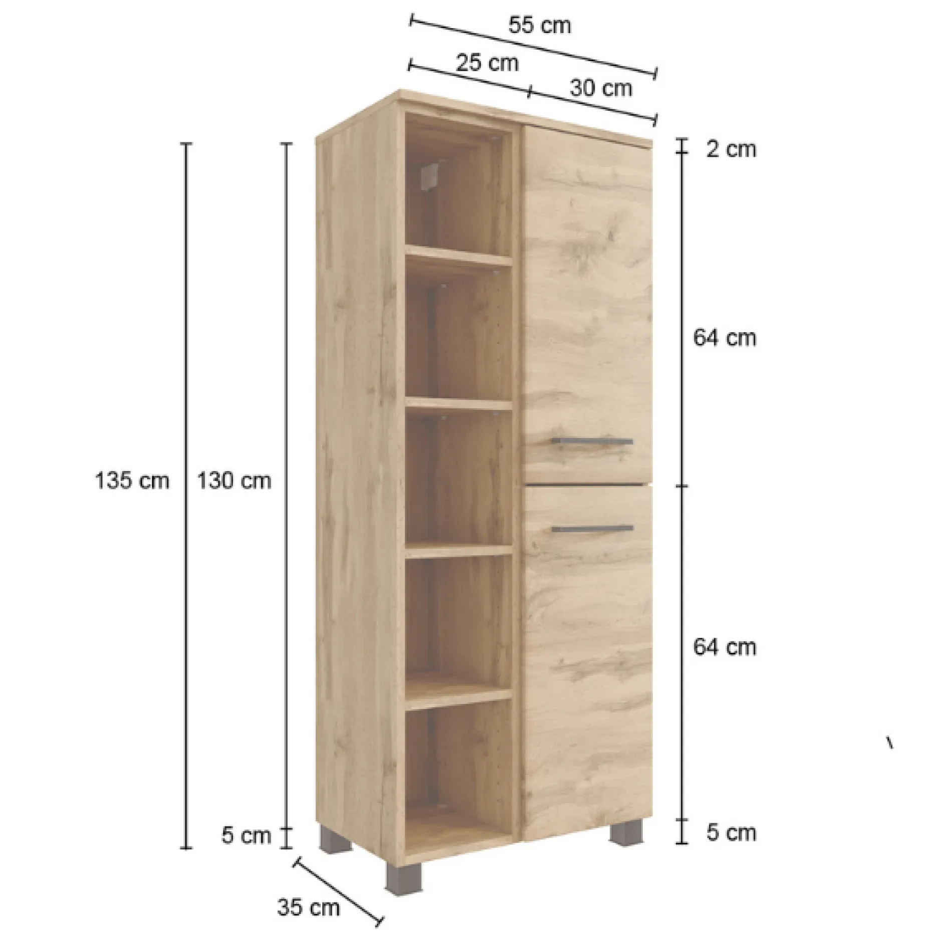 MalvoBadezimmer : Spiegelschrank, Waschbeckenschrank, Säulenschränke - Eiche