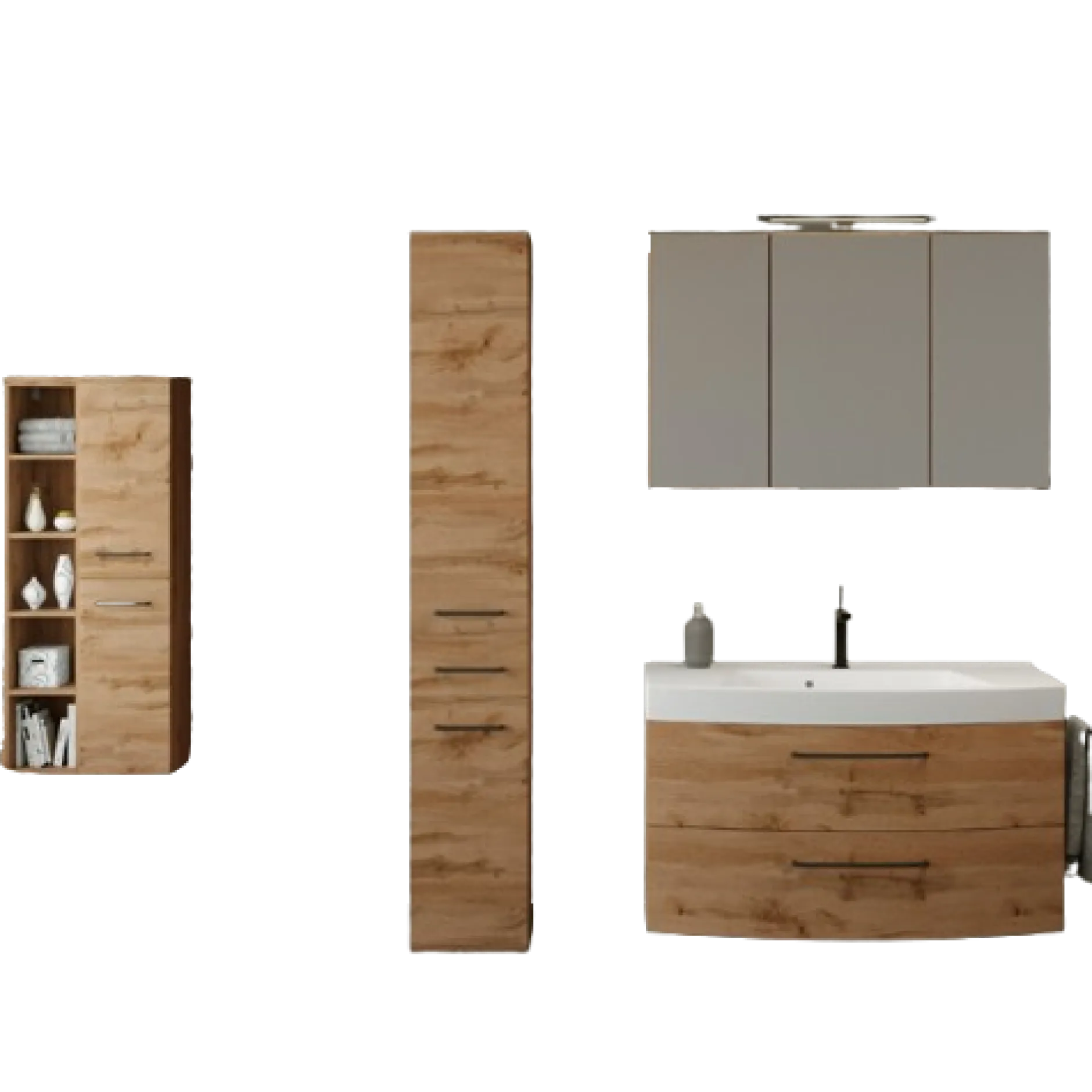 MalvoBadezimmer : Spiegelschrank, Waschbeckenschrank, Säulenschränke - Eiche