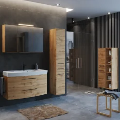 MalvoBadezimmer : Spiegelschrank, Waschbeckenschrank, Säulenschränke - Eiche