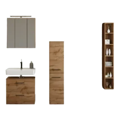 MalvoBadezimmer : Spiegelschrank, Waschbeckenunterschrank, Säulenschrank, Regal - Eiche