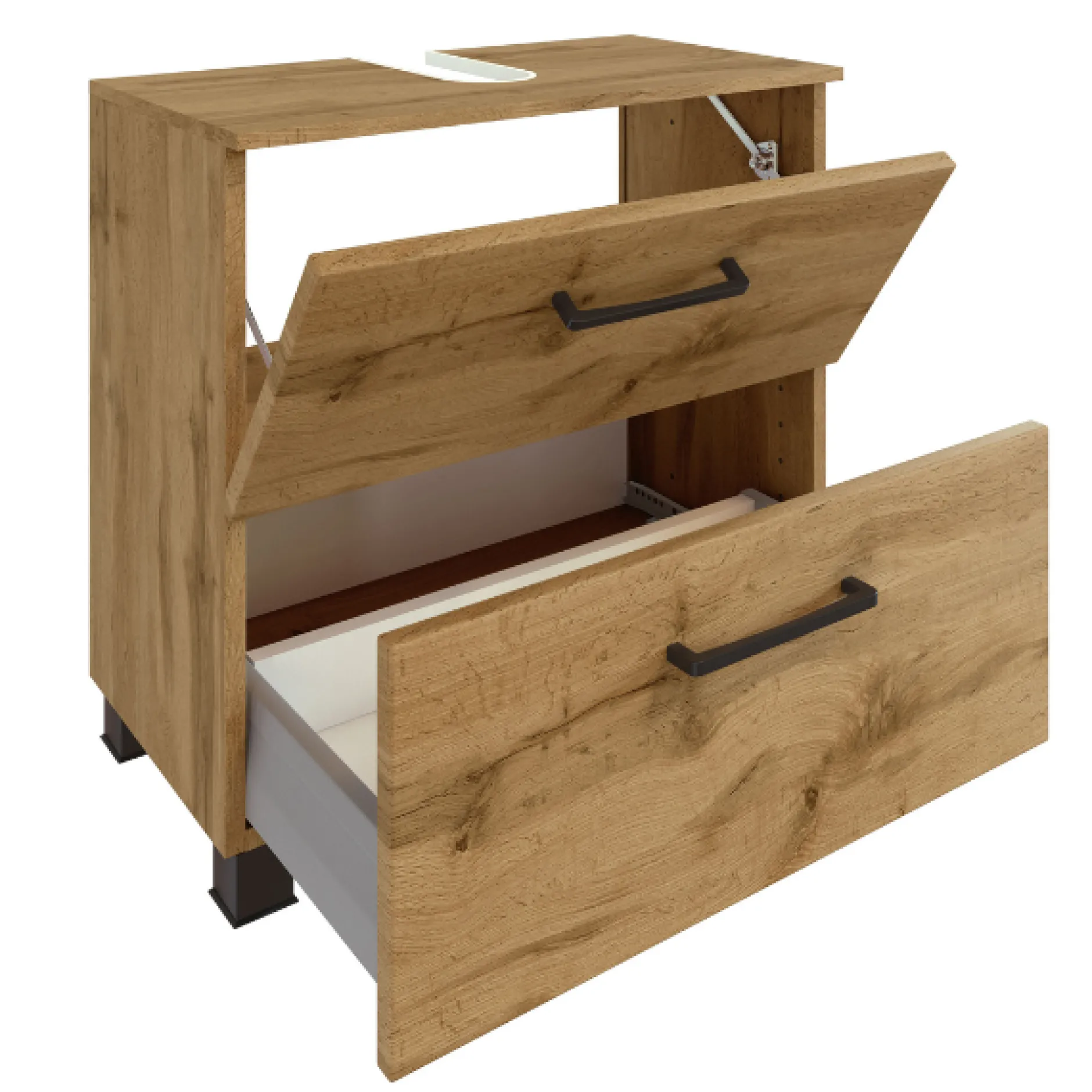 MalvoBadezimmer : Spiegelschrank, Waschbeckenunterschrank, Säulenschrank, Regal - Eiche