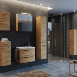 MalvoBadezimmer : Wandschränke, Spiegelschrank, Waschtischschrank, Säulenschränke - Eiche