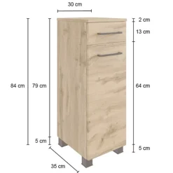 MalvoBadezimmer : Wandschränke, Spiegelschrank, Waschtischschrank, Säulenschrank, Regal - Eiche
