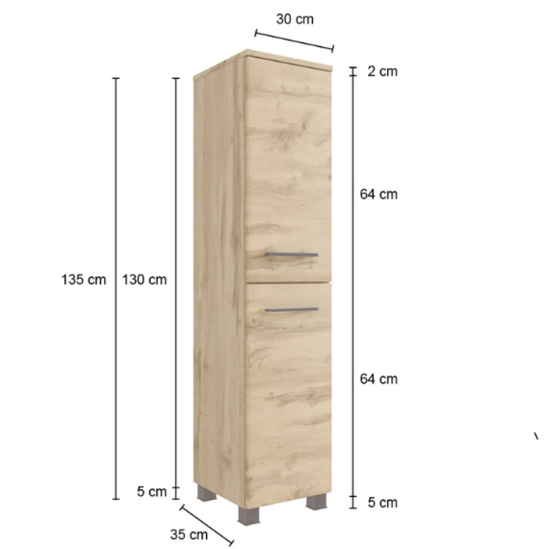 MalvoBadezimmer : Wandschränke, Spiegelschrank, Waschtischschrank, Säulenschrank, Regal - Eiche