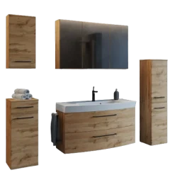 MalvoBadezimmer : Wandschränke, Spiegelschrank, Waschtischschrank, Säulenschrank - Eiche