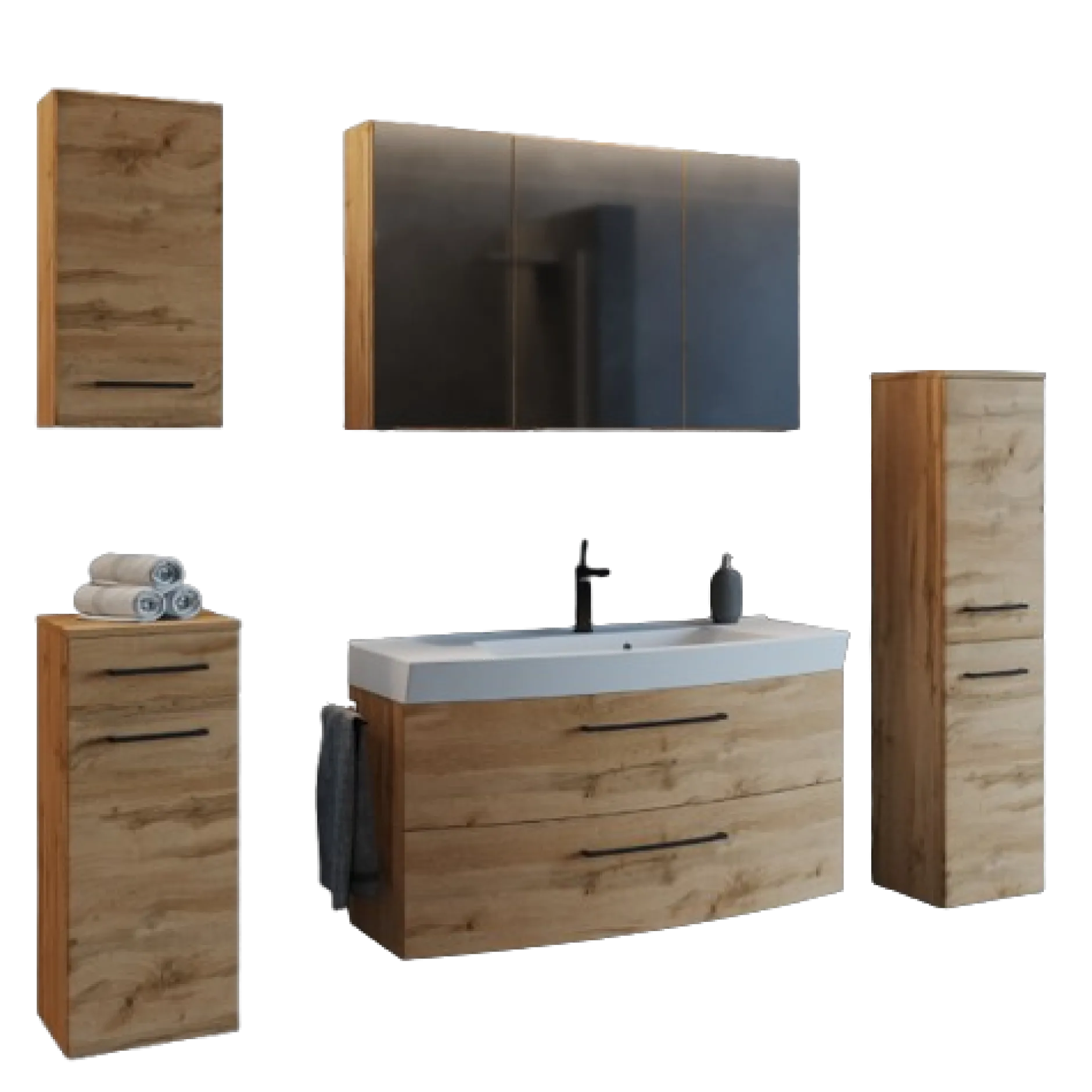 MalvoBadezimmer : Wandschränke, Spiegelschrank, Waschtischschrank, Säulenschrank - Eiche