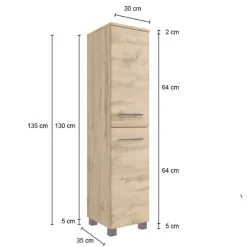 MalvoBadezimmer : Wandschränke, Spiegelschrank, Waschtischschrank, Säulenschrank - Eiche